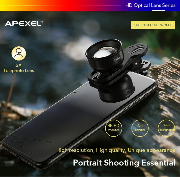 Lente Teleobjetivo APEXEL 2X con Filtros CPL y Estrella para Smartphones