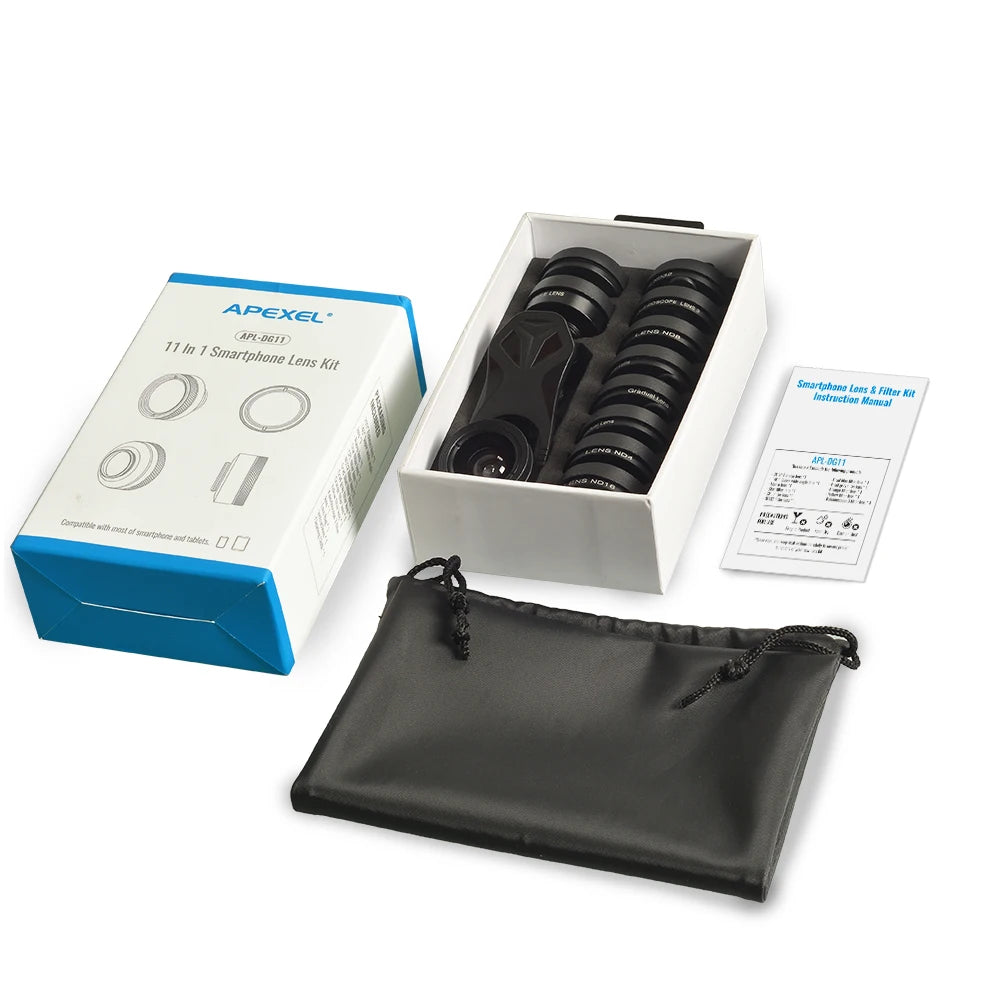 Kit de Lentes para Smartphone APEXEL 11 en 1 con Filtros