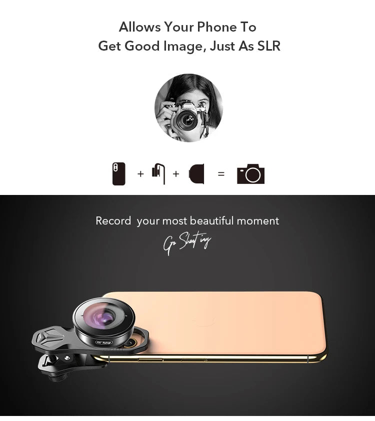 Lente Ojo de Pez APEXEL HD 195 Grados para iPhone y Smartphones Android