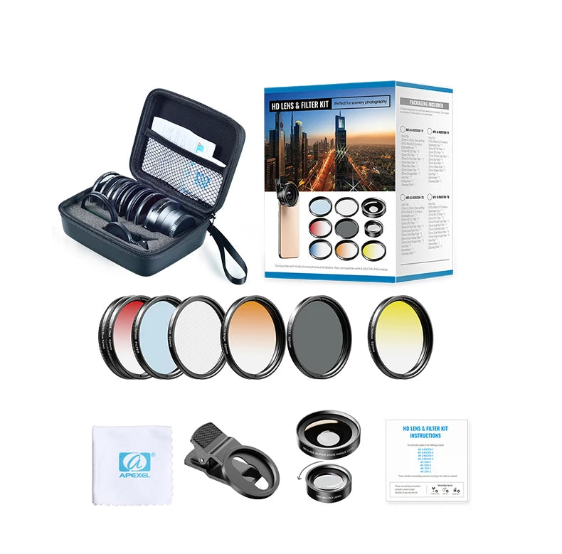 Kit 7 Lentes para Teléfono APEXEL con Filtros UV y CPL