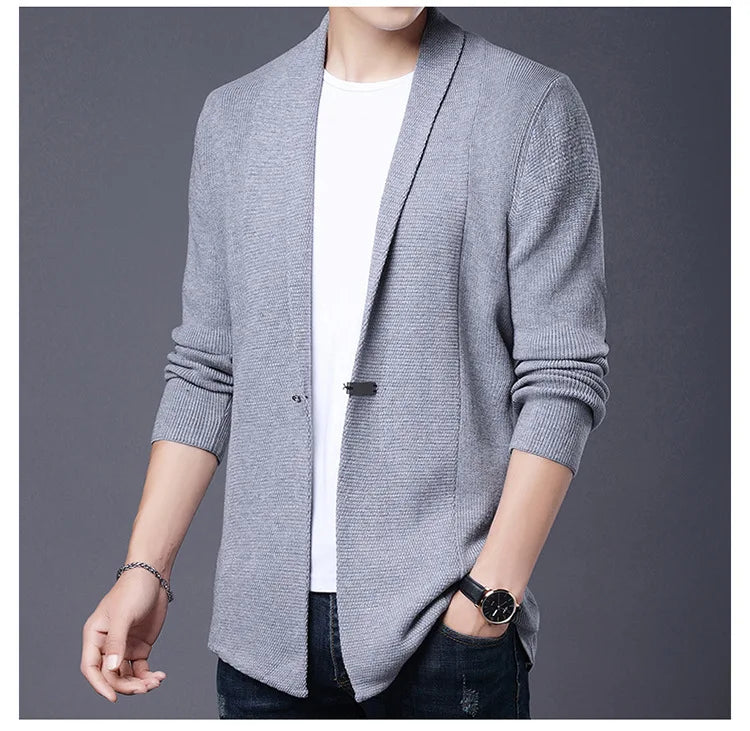 Cárdigan de punto ajustado de lana para hombre, ropa de calle de marca de alta calidad, suéter japonés, abrigos informales, chaqueta, ropa para hombre 2025