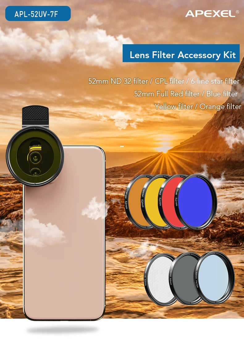 Kit de Lentes de Cámara APEXEL 0.45x para Smartphone y DSLR