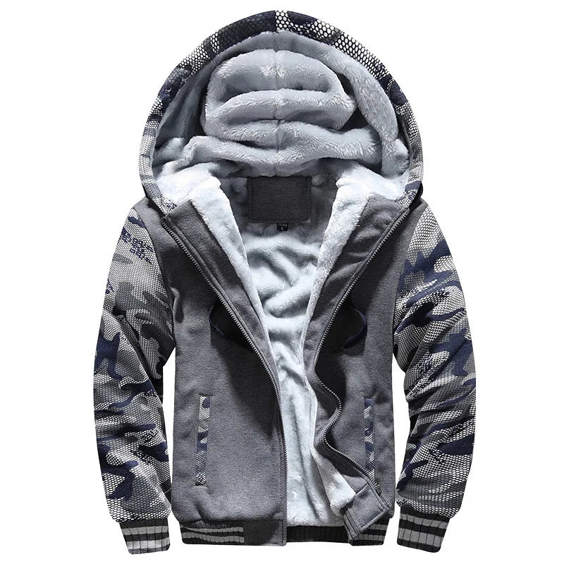Chaqueta de Invierno con Capucha para Hombre - Camuflaje Forro Polar