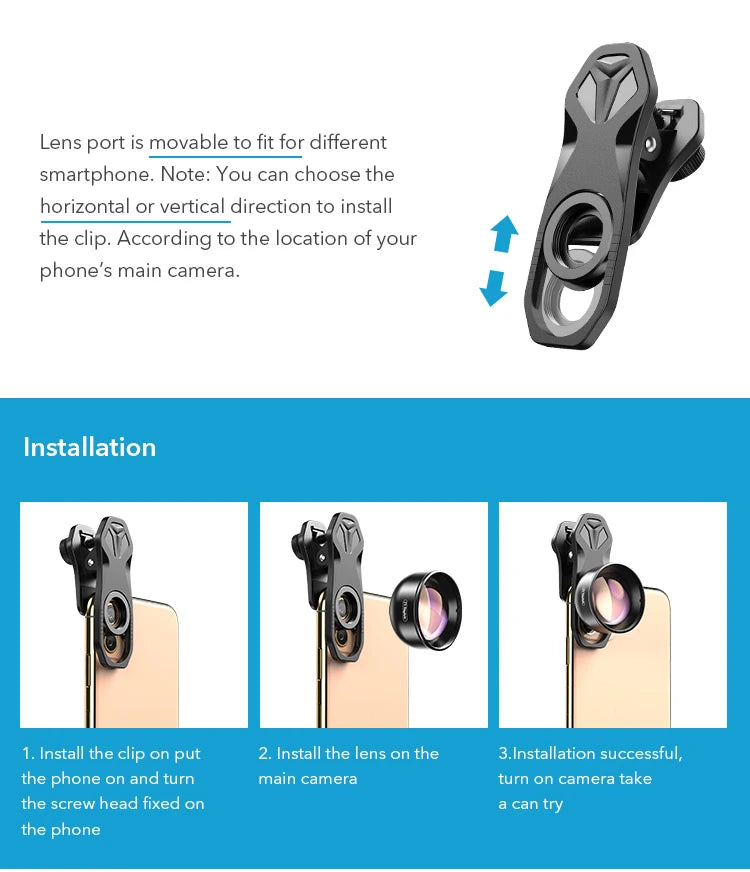 Lente Teleobjetivo APEXEL 2X HD con Filtros CPL y Estrella para iPhone Xiaomi