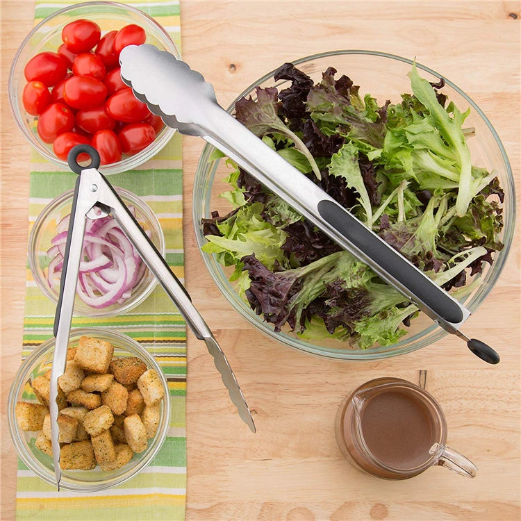LMETJMA 9 ''12'' 14'' 16 ''pinzas de cocina pinzas de parrilla de acero inoxidable para cocinar barbacoa pinzas antideslizantes para ensalada Clips KC0312