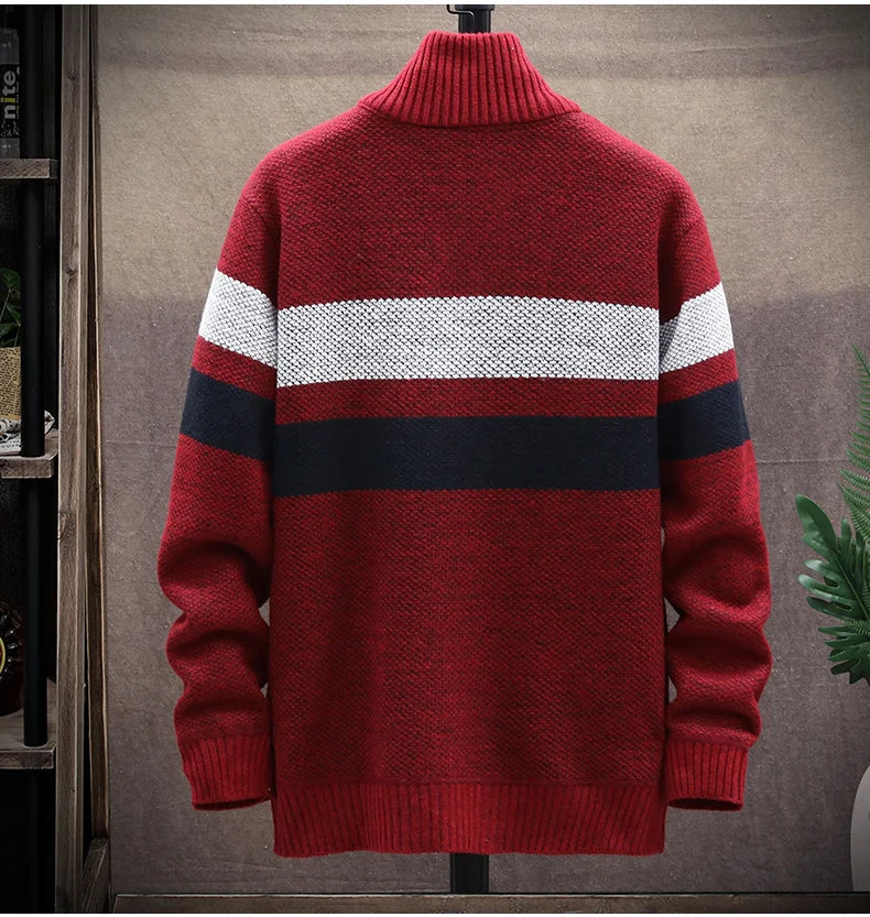 Cárdigan a Rayas con Cremallera para Hombre – Suéter de Punto Informal