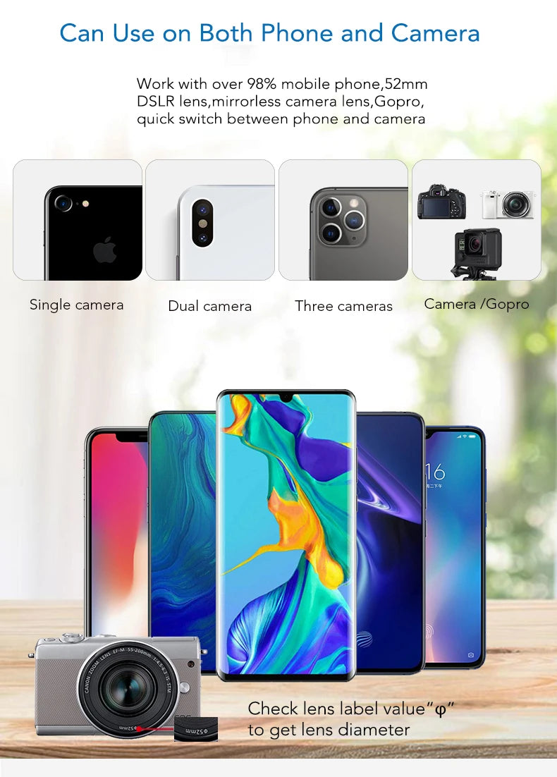 Kit de Lentes de Cámara APEXEL 0.45x para Smartphone y DSLR