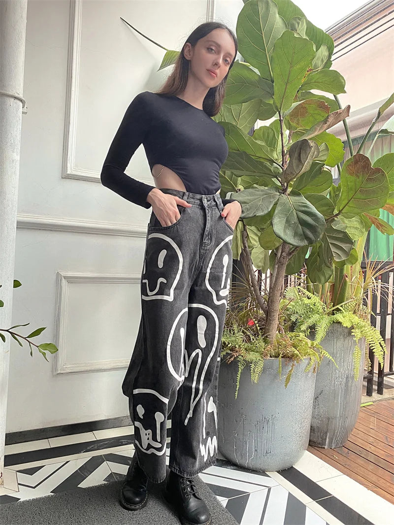 Pantalones Vaqueros Holgados de Pierna Ancha para Mujer, Hip-Hop Informales