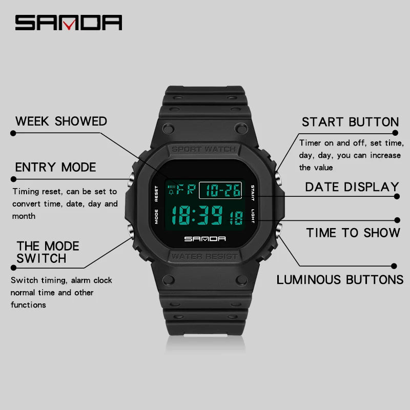Reloj Digital SANDA 2107 Militar para Hombre, Estilo G Sport LED