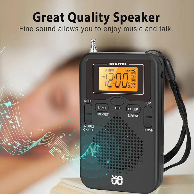 Mini Radio Portátil AM FM de Bolsillo con Altavoz y Despertador