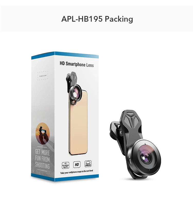 Lente Ojo de Pez APEXEL HD 195 Grados para iPhone y Smartphones Android