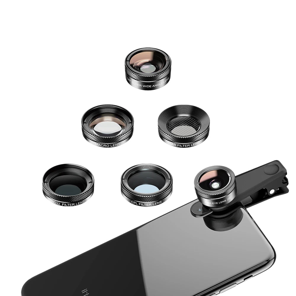 Kit Lentes de Cámara 6 en 1 para Celular Ojo de Pez Gran Angular