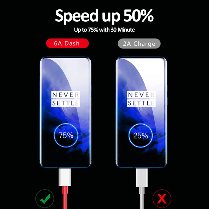 Cable de Carga Rápida 6A USB-C para OnePlus Warp/Dash