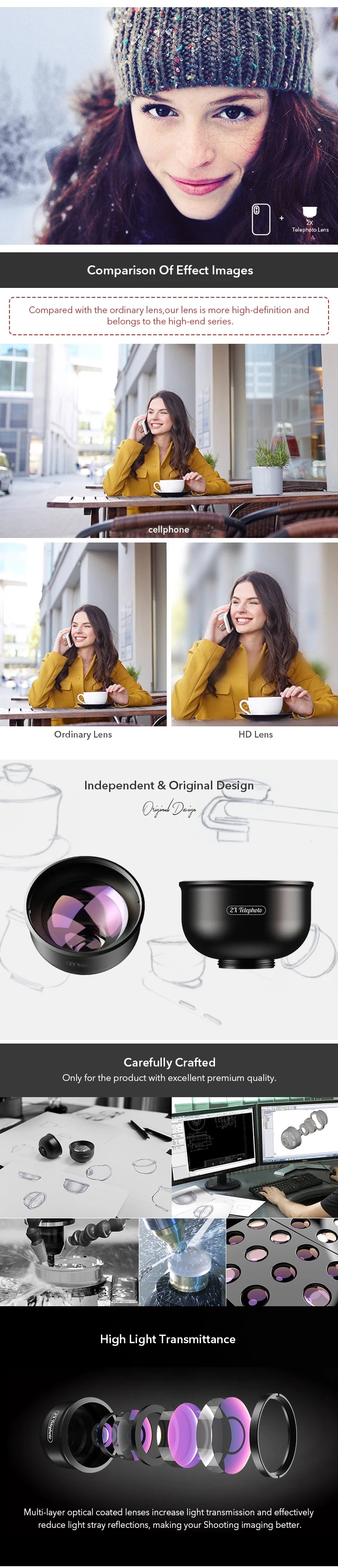 Lente Teleobjetivo APEXEL 2X HD con Filtros CPL y Estrella para iPhone Xiaomi