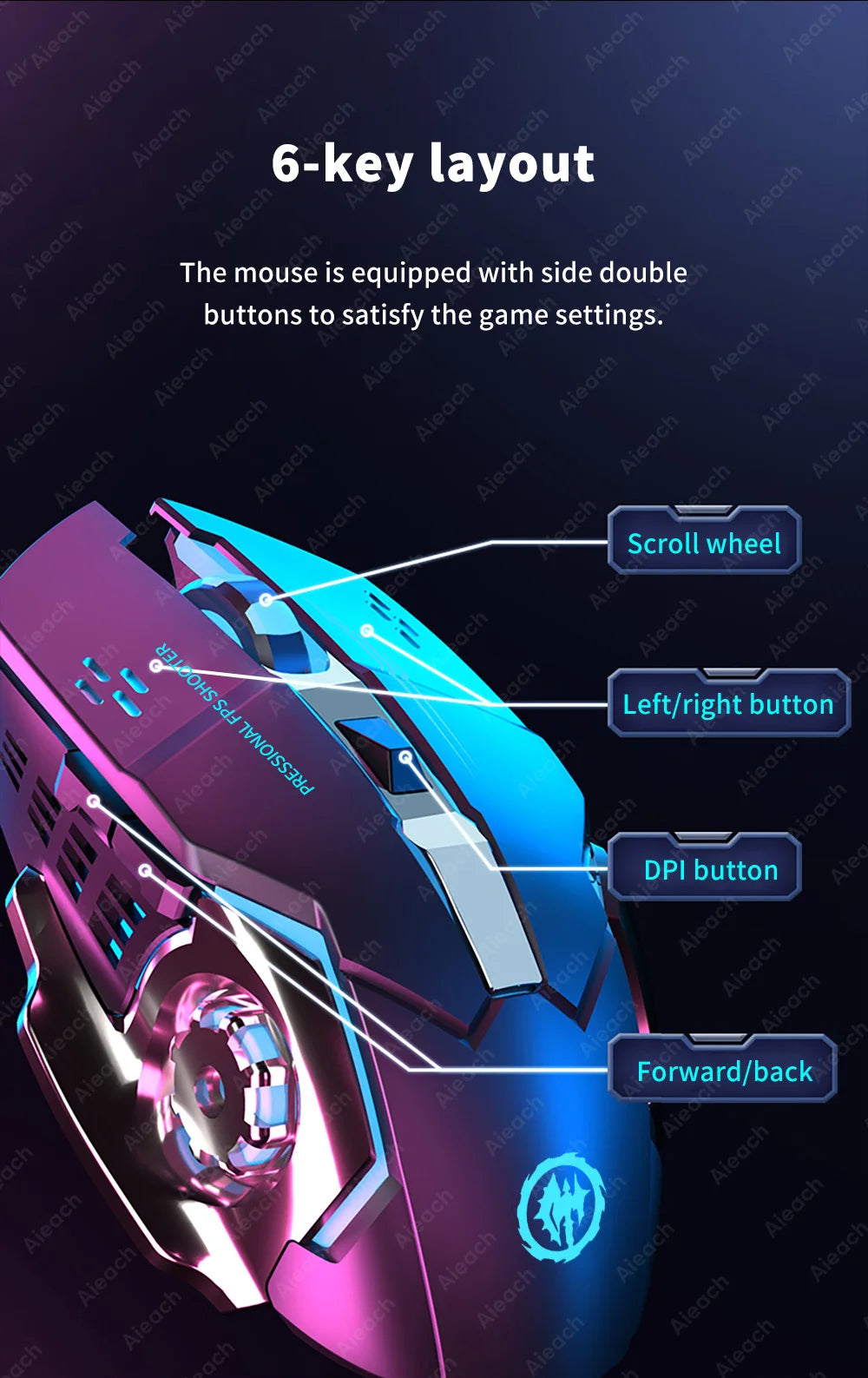 Ratón inalámbrico recargable para videojuegos, Mouse silencioso con Bluetooth, USB, mecánico, retroiluminación para deportes electrónicos, PC, Gamer