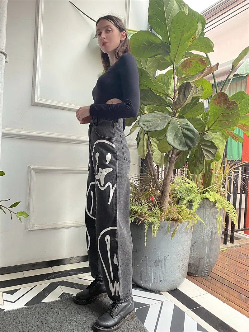 Pantalones Vaqueros Holgados de Pierna Ancha para Mujer, Hip-Hop Informales