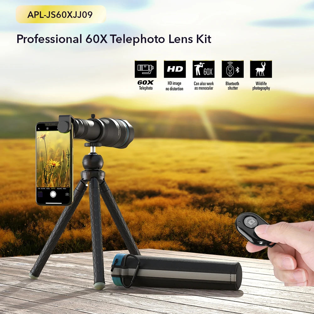 APEXEL Lente Teleobjetivo 60X para Teléfono con Trípode
