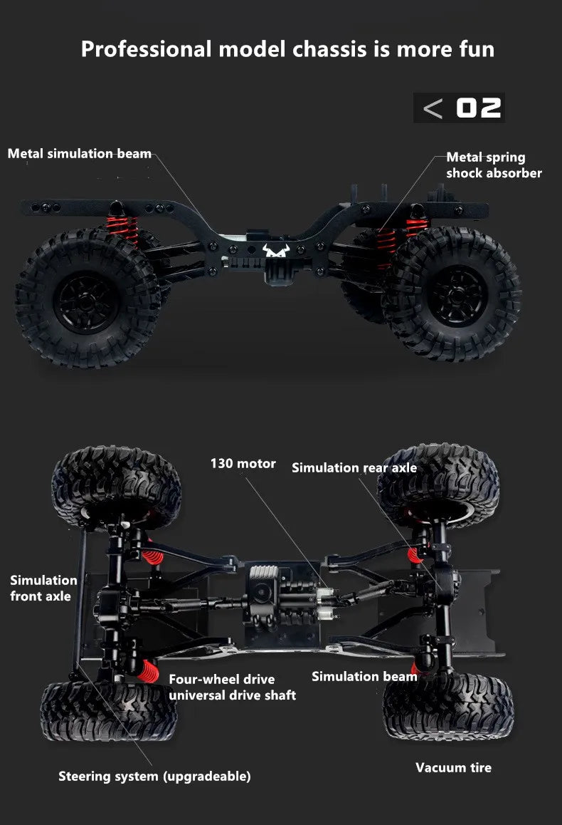 Camioneta RC 4WD Todoterreno con Luces y Control Remoto 2.4G