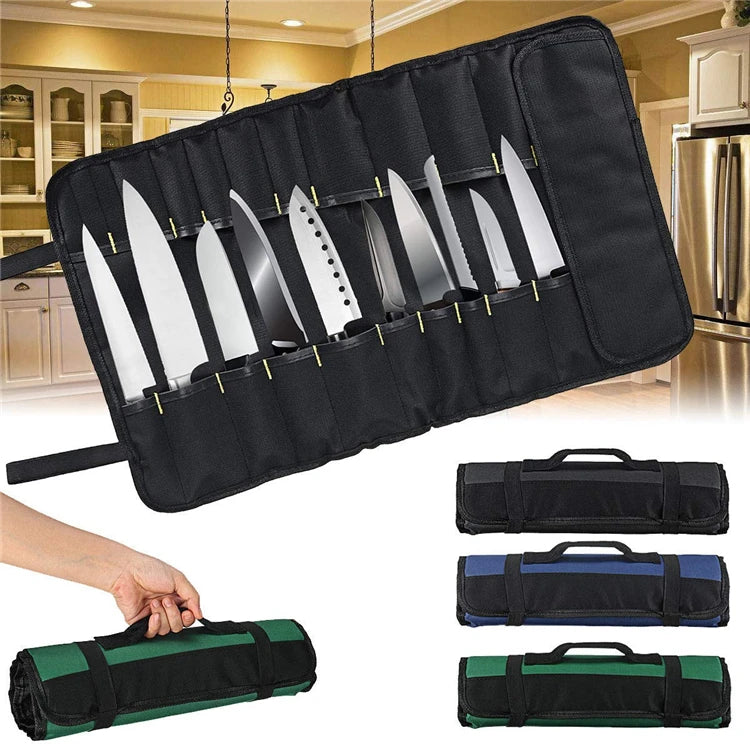 LMETJMA Premium 22 ranuras bolsa para cuchillos de Chef tela Oxford bolsa enrollable para cuchillos portátil duradero bolsa de almacenamiento de cubiertos funda de transporte KC0318