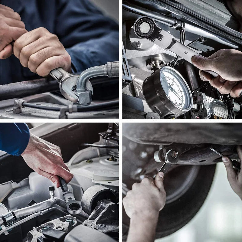 Llave de trinquete de cabeza pivotante Flexible, herramienta manual métrica de garaje para reparación de automóviles y hogares, 1 unidad