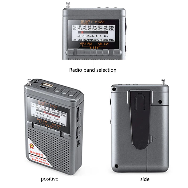Radio FM AM SW de Banda Mundial con Tarjeta TF y Auriculares