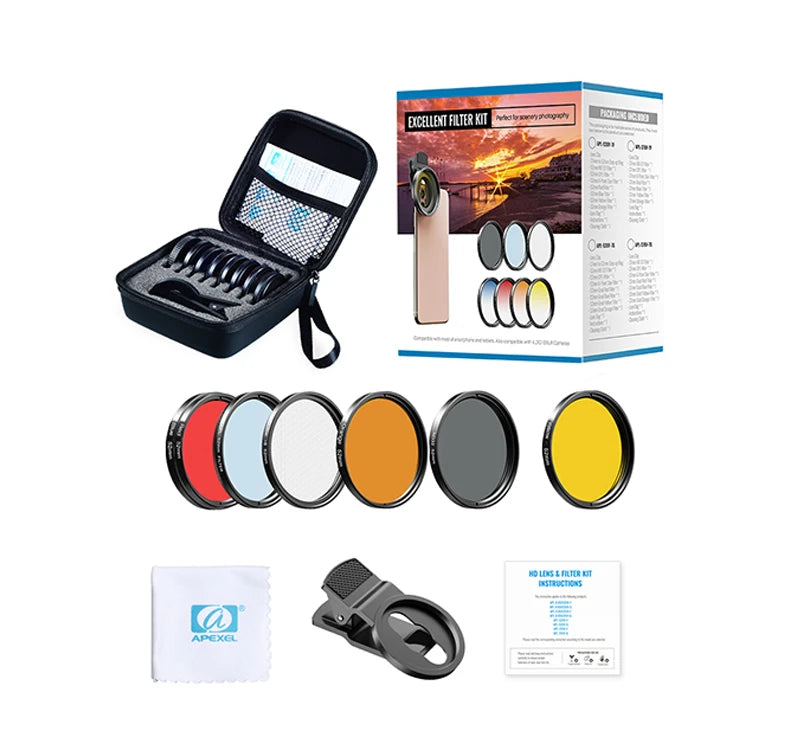 Kit de Lentes de Cámara APEXEL 0.45x para Smartphone y DSLR