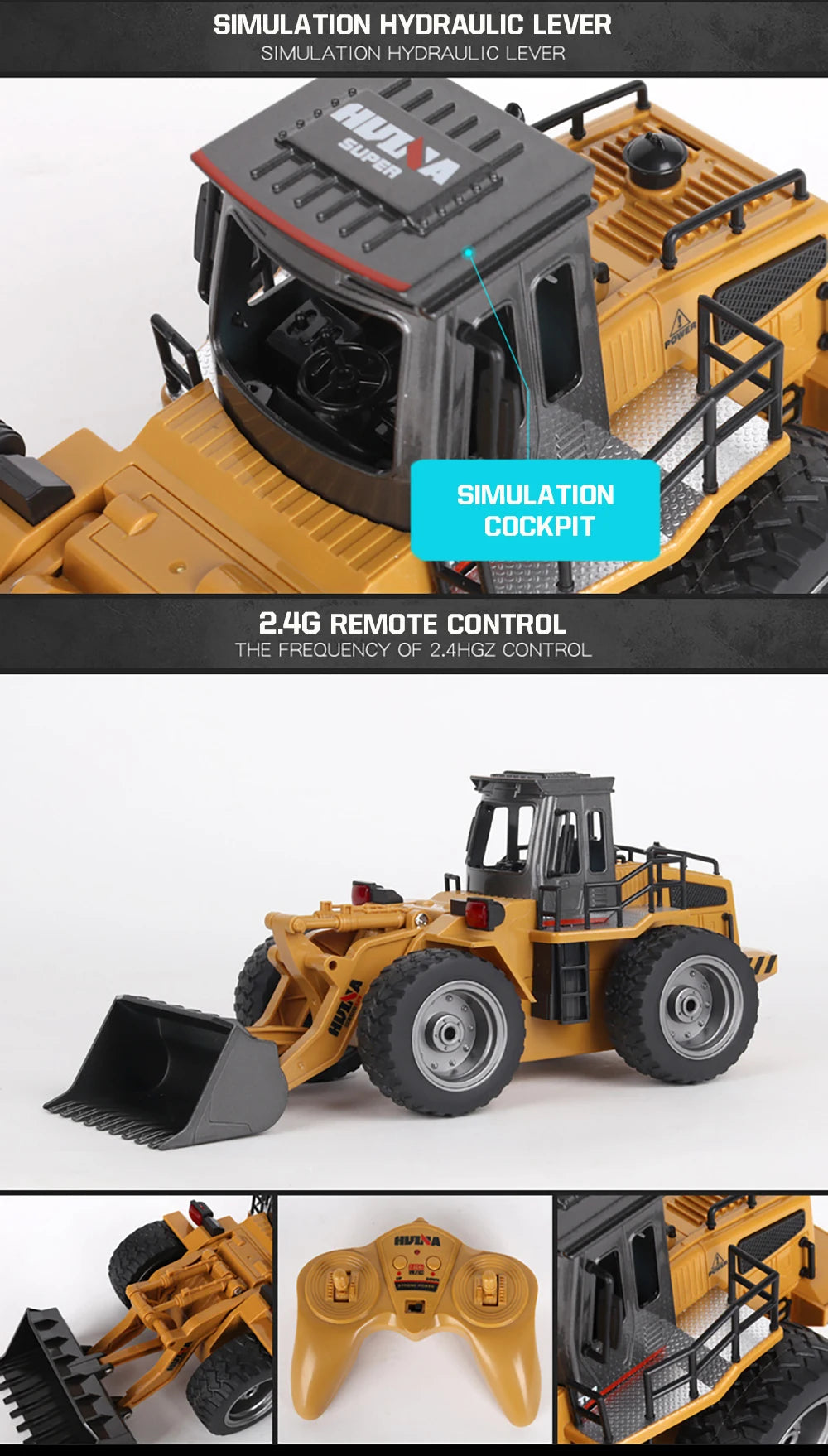 Tractor RC 1:18 con Pala Huina Juguete de Control Remoto