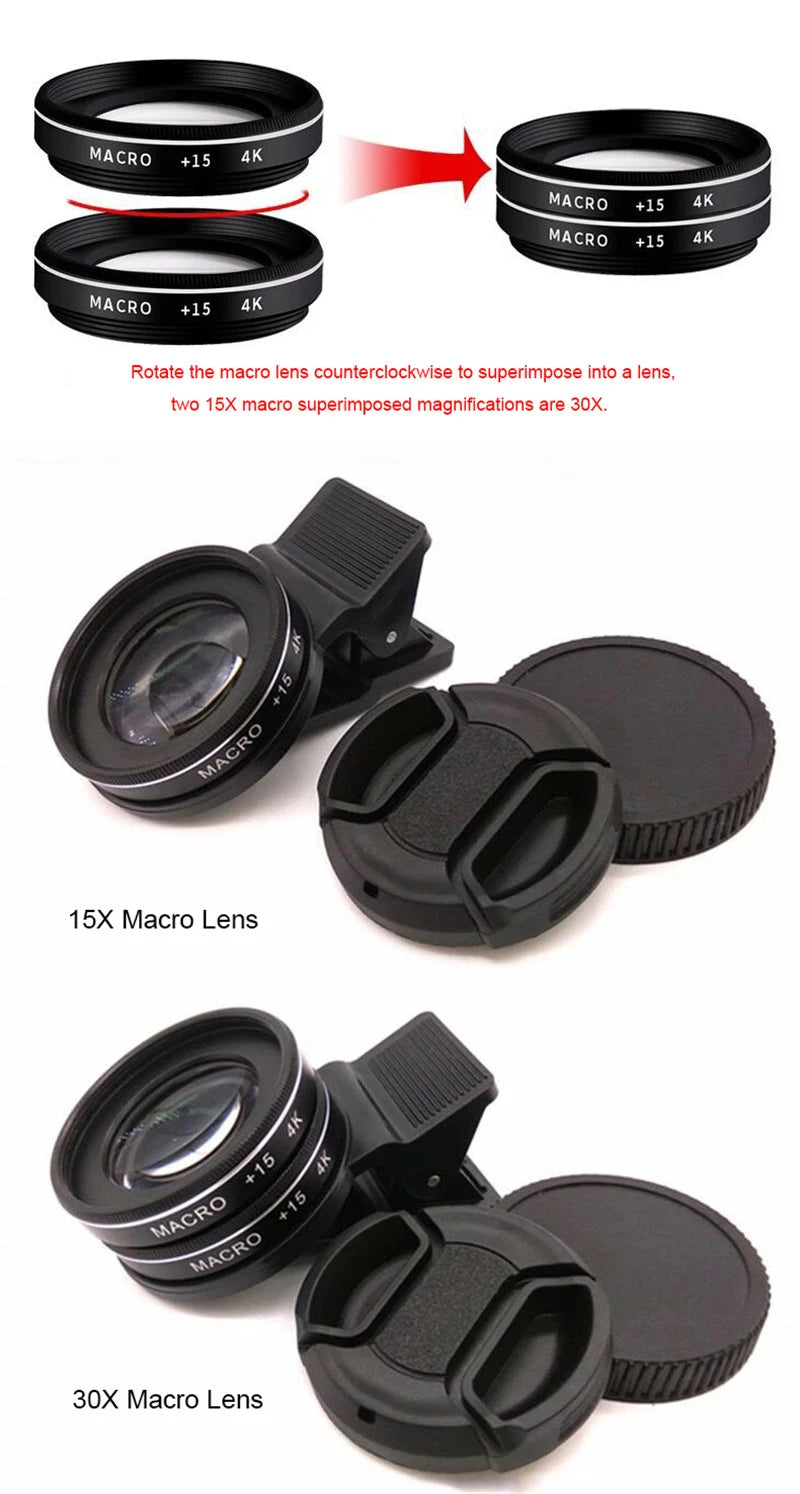 Kit de Lentes Macro 15X y 30X 4K HD para Smartphone