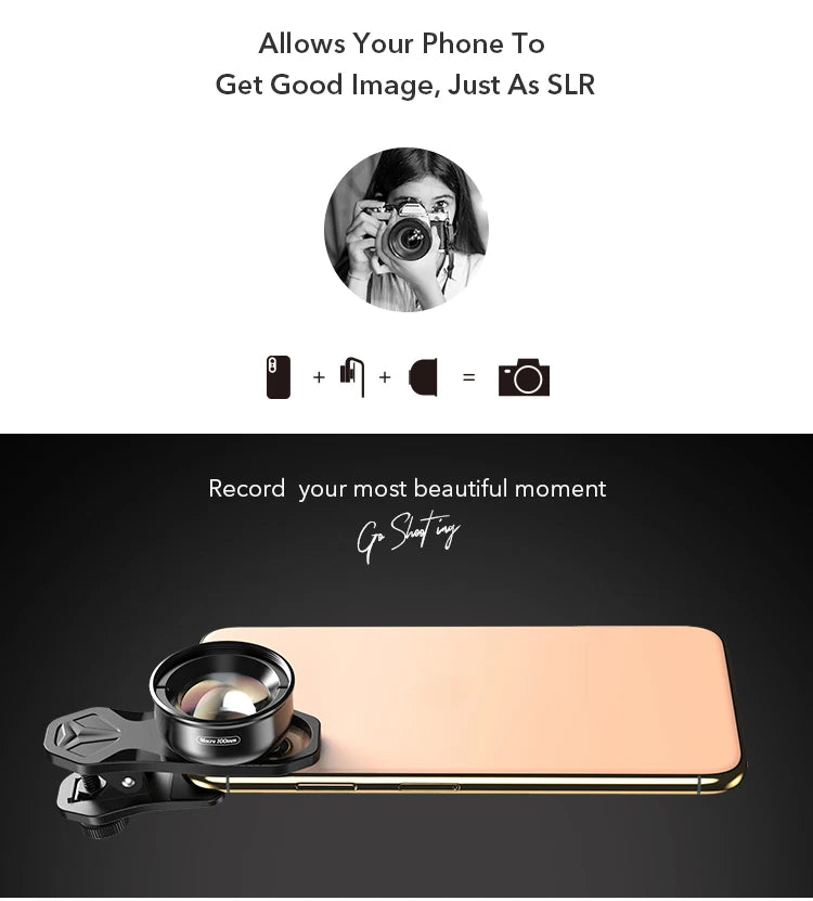 Lente Macro APEXEL 4K HD 100mm para Celular con Filtros CPL