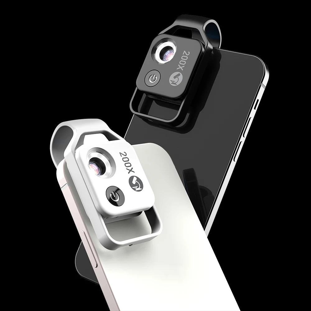 Lente Microscopio 200X para Teléfono con Luz LED y Filtro CPL