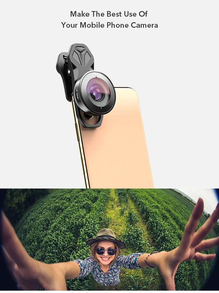 Lente Ojo de Pez APEXEL HD 195 Grados para iPhone y Smartphones Android