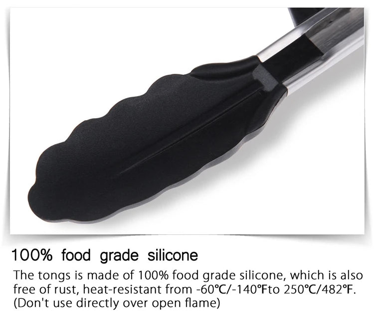 Pinzas de cocina LMETJMA, pinzas para barbacoa de acero inoxidable resistentes al calor con puntas de silicona y diseño de soporte para parrilla de ensalada KC0254