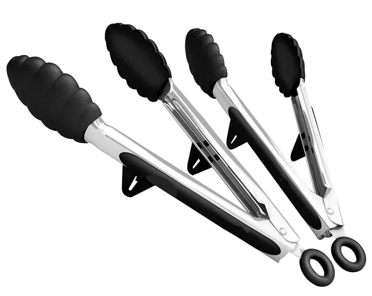 Pinzas de cocina LMETJMA, pinzas para barbacoa de acero inoxidable resistentes al calor con puntas de silicona y diseño de soporte para parrilla de ensalada KC0254