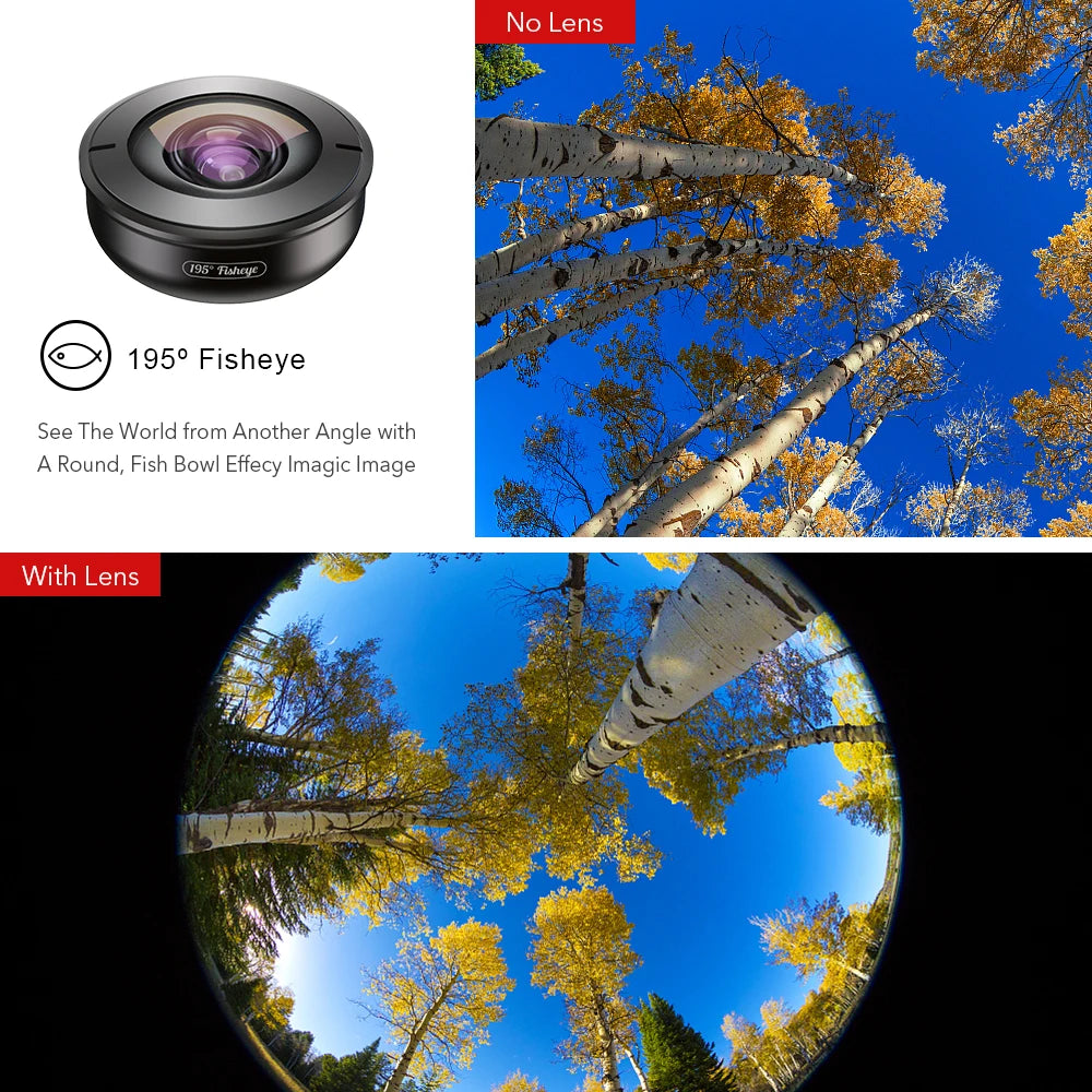Lente Ojo de Pez APEXEL HD 195 Grados para iPhone y Smartphones Android