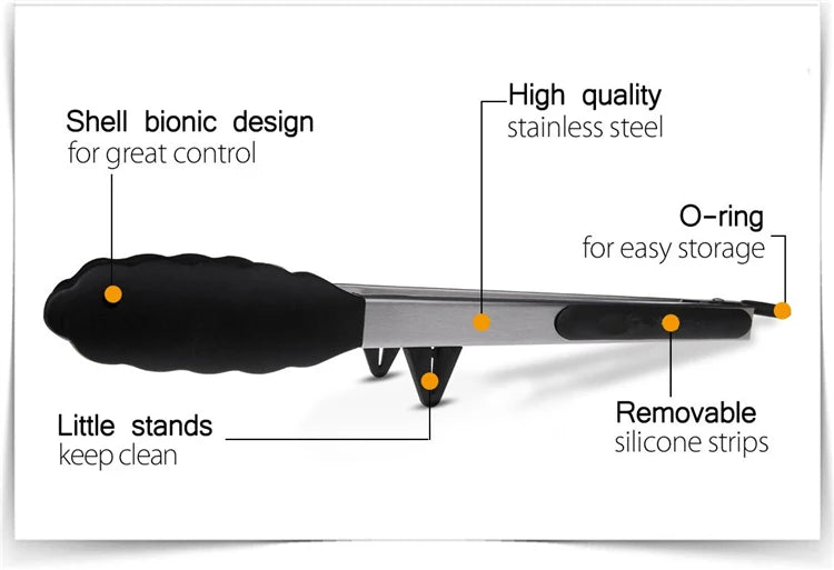 Pinzas de cocina LMETJMA, pinzas para barbacoa de acero inoxidable resistentes al calor con puntas de silicona y diseño de soporte para parrilla de ensalada KC0254