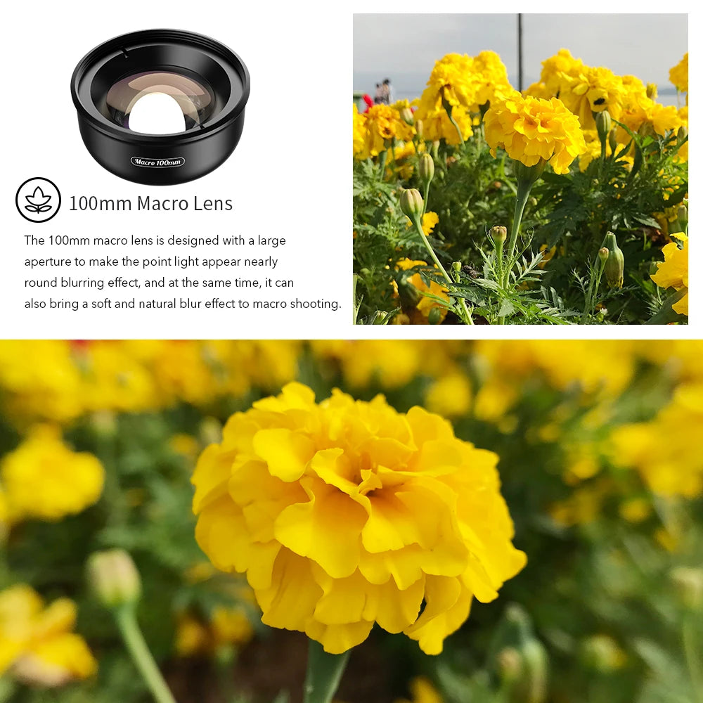 Lente Macro 4K HD 100mm APEXEL con Filtro CPL para Smartphones
