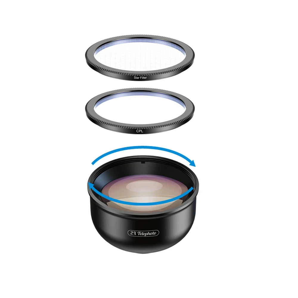 Lente Teleobjetivo APEXEL 2X HD con Filtros CPL y Estrella para iPhone Xiaomi