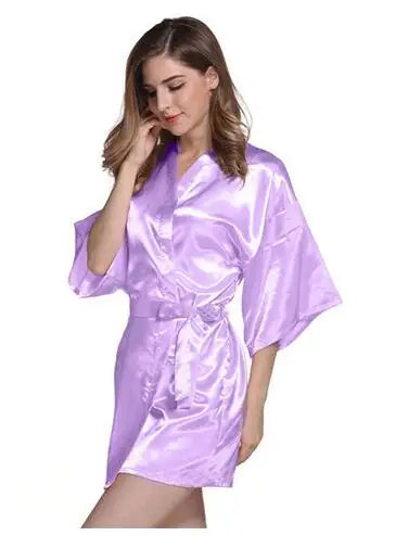 Bata de noche corta de satén de seda para mujer, bata tipo Kimono lisa, bata de baño a la moda, albornoz Sexy, bata de dama de honor para novia y boda