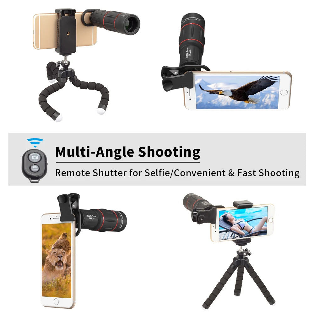 Kit de Lentes APEXEL 5 en 1 con Telescopio 18x para Smartphones