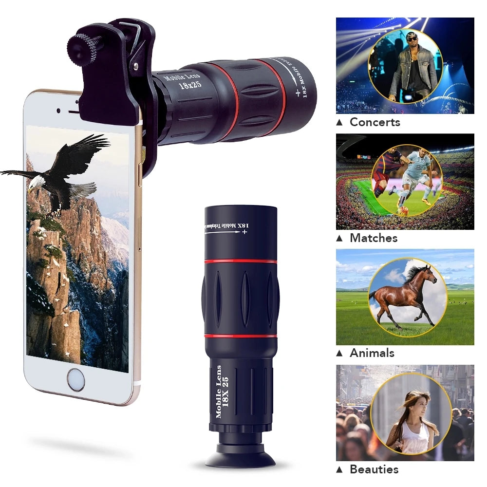 Kit de Lentes APEXEL 5 en 1 con Telescopio 18x para Smartphones