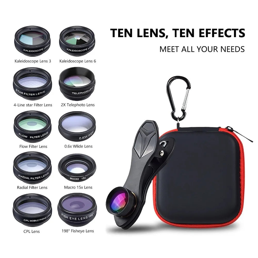 Kit de Lentes APEXEL 10 en 1 para Teléfono Inteligente