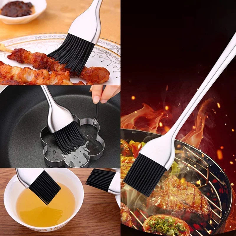 LMETJMA-cepillo de silicona para barbacoa, sin BPA, para repostería, con mango de acero inoxidable, cepillo para aceite de pavo para asar