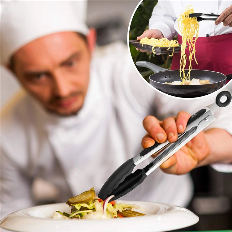 LMETJMA Pinzas de cocina premium Pinzas de cocina de silicona 9 12 pulgadas Sin BPA Antiadherente Barbacoa Cocinar Grilling Bloqueo Pinzas para alimentos KC0253