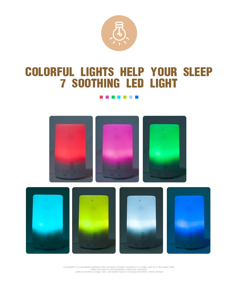 Difusor de aromas ultrasónico USB Searide con luz LED de 7 colores