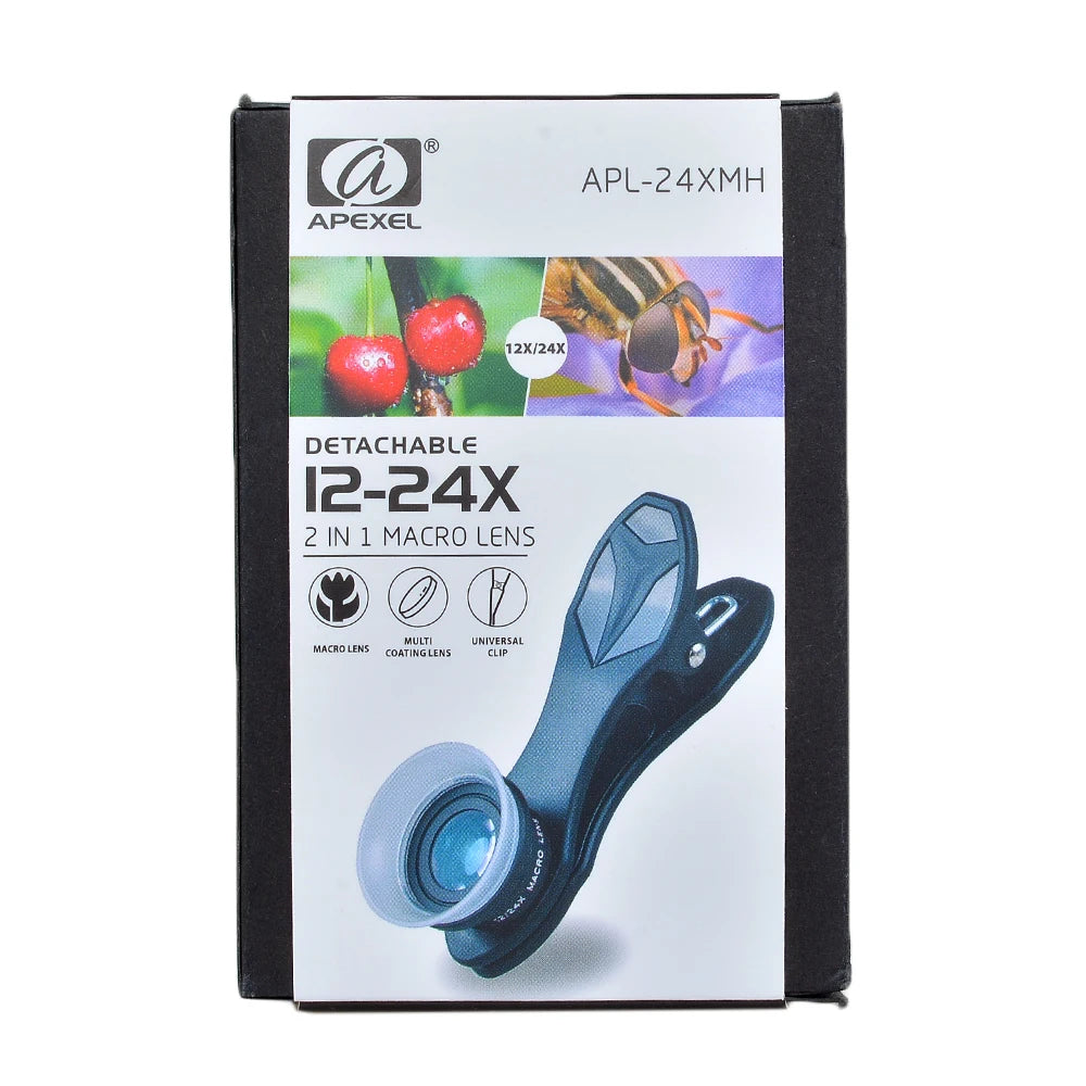 Kit de Lentes Macro 12X y 24X Clip-On para Smartphone APEXEL