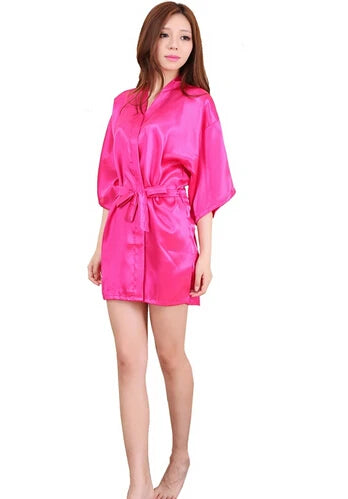 Bata de noche corta de satén de seda para mujer, bata tipo Kimono lisa, bata de baño a la moda, albornoz Sexy, bata de dama de honor para novia y boda