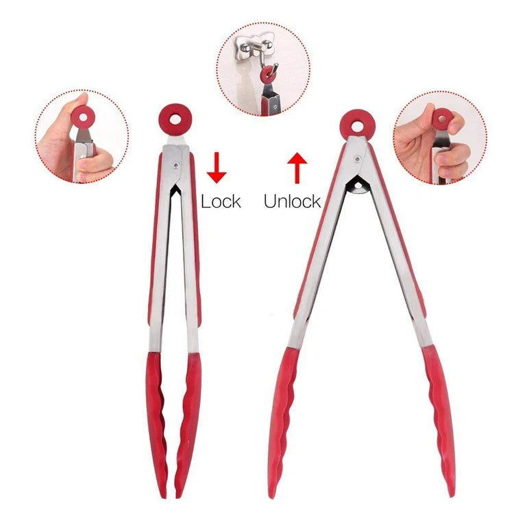 LMETJMA Pinzas de cocina premium Pinzas de cocina de silicona 9 12 pulgadas Sin BPA Antiadherente Barbacoa Cocinar Grilling Bloqueo Pinzas para alimentos KC0253