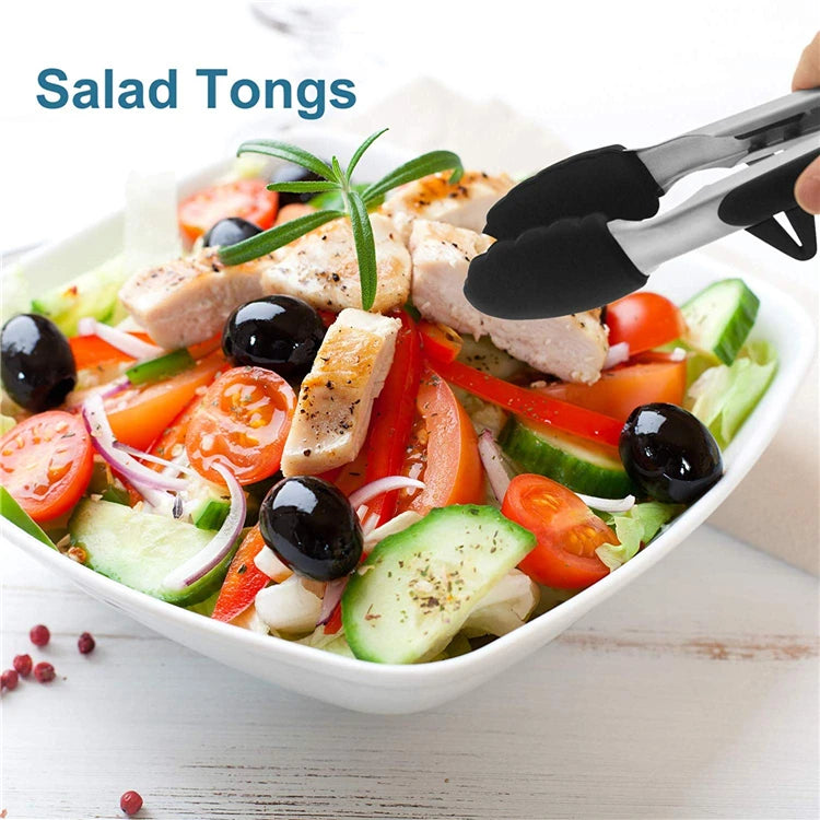 Pinzas de cocina LMETJMA, pinzas para barbacoa de acero inoxidable resistentes al calor con puntas de silicona y diseño de soporte para parrilla de ensalada KC0254