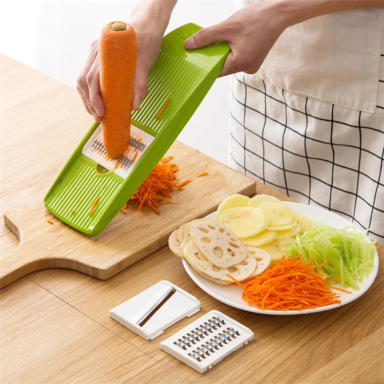 Rebanador de mandolina LMETJMA, rebanador de verduras de acero inoxidable con 3 cuchillas, cortador de juliana para patatas y zanahorias KC0083