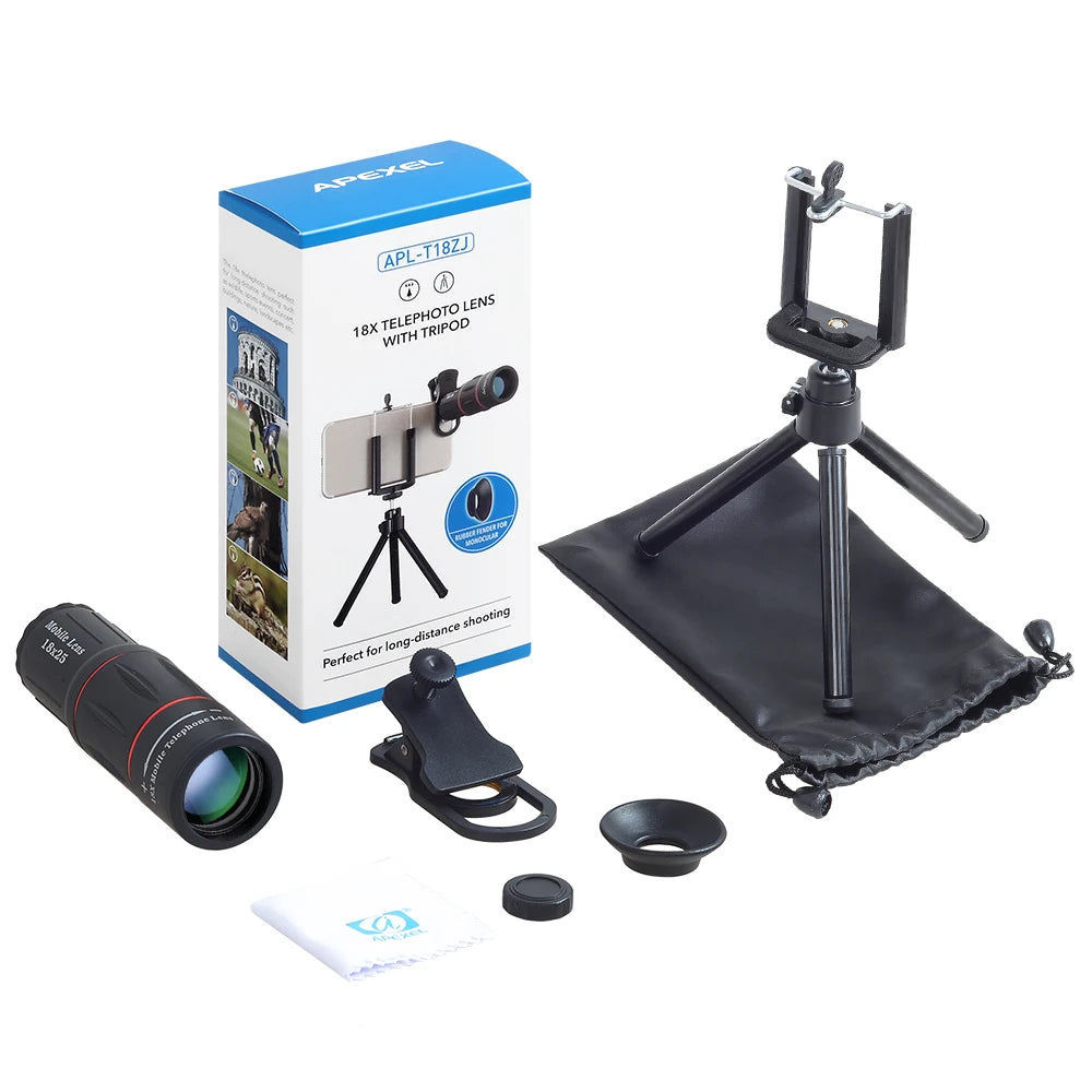 Lente Monocular 18X para Teléfono con Trípode Incluido